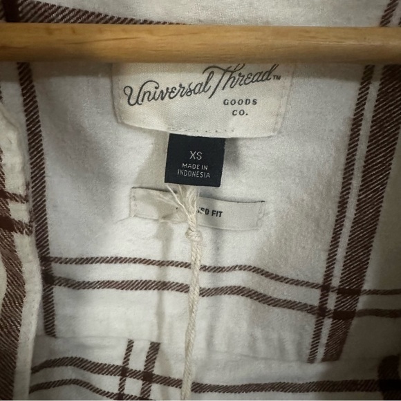 Universal Thread Plaid Button Down Shirt - Cream and Brown - Picture 3 of 4